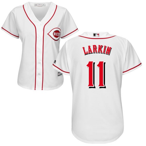 Reds #11 Barry Larkin White Home Women's Stitched MLB Jersey